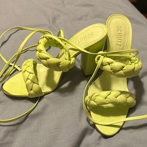 SCHUTZ neon green sandal heels. EUC